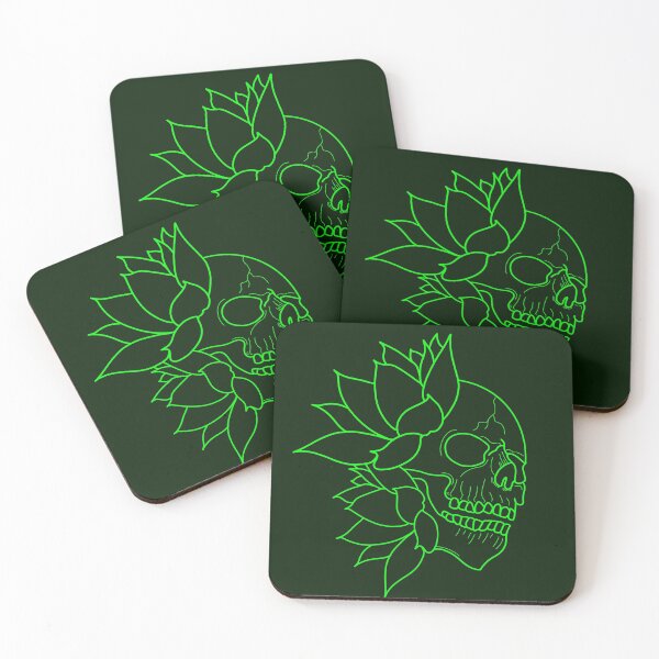 Item preview, Skull and vivid green water lilies designed and sold by BV-creas.