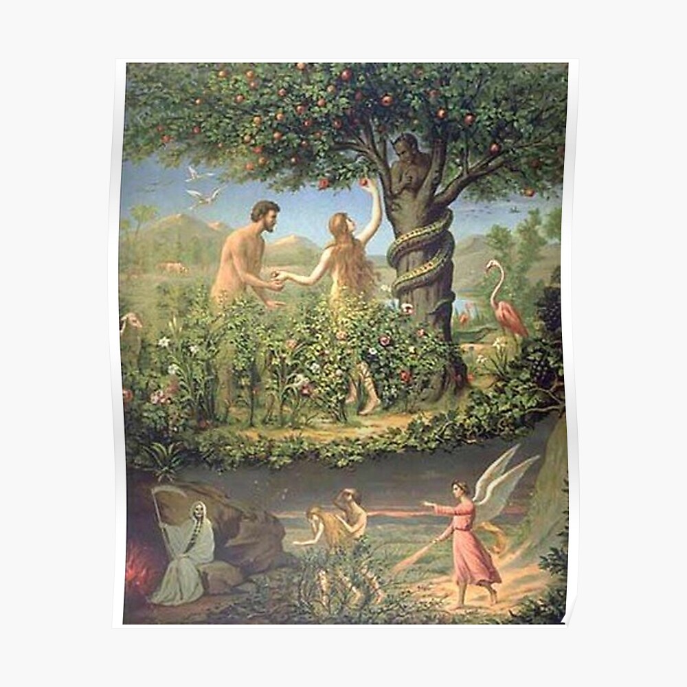 Garden Of Eden Adam And Eve Apple And Snake T Shirt Sticker By Unlimitedtees Redbubble
