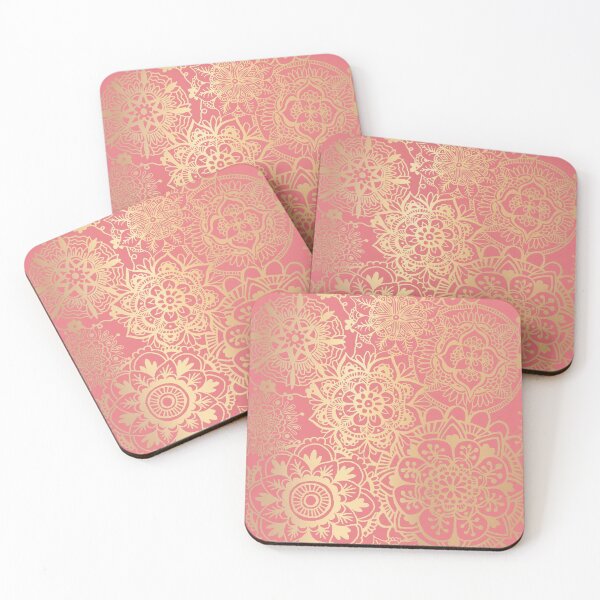 Item preview, Coral Pink and Gold Mandala Pattern designed and sold by Julie Erin Designs.