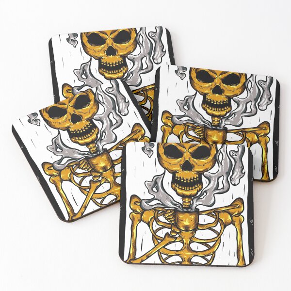 Item preview, ILLUSTRATION SKELETON WITH COFFE MUG designed and sold by Herusaputro.