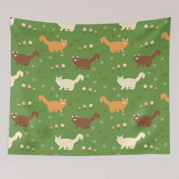 Item preview, Maine Coon Cat and Flowers designed and sold by lulululupaint.