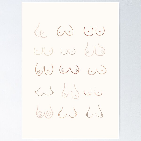 Sexy puffy nipples line art print minimal breasts poster line art