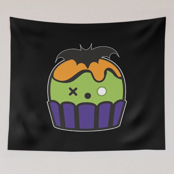 Item preview, Kawaii Cute Zombie Halloween Cupcake with a Bat designed and sold by RoguePixel.