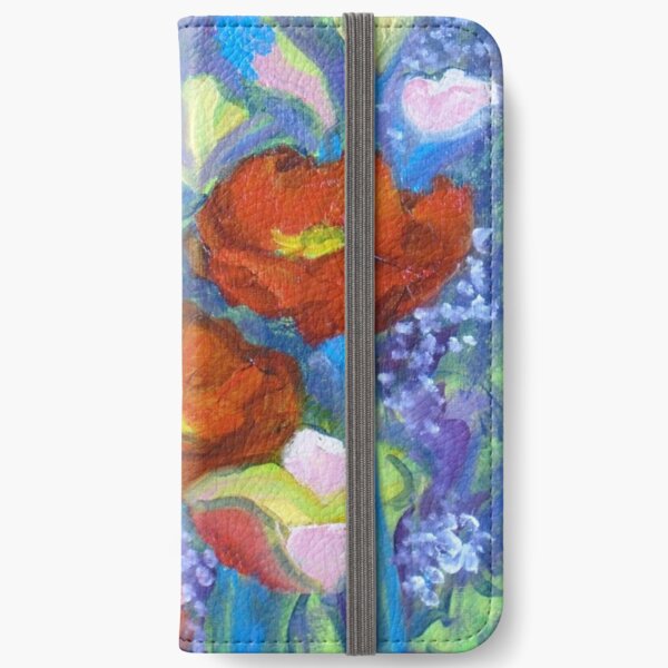Red Poppies on Blue iPhone Wallet