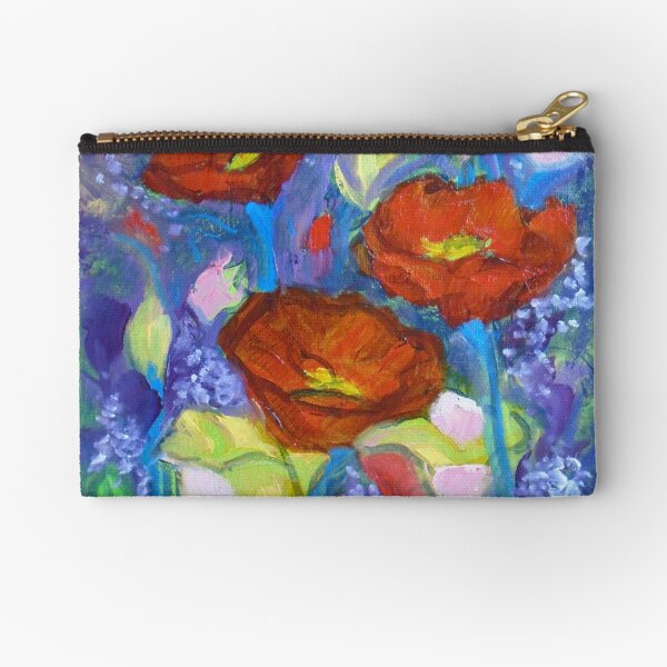 Red Poppies on Blue Zipper Pouch