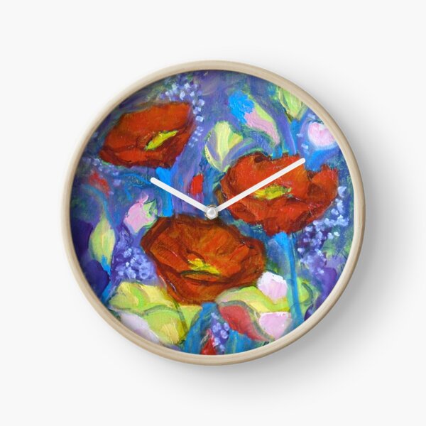 Red Poppies on Blue Clock