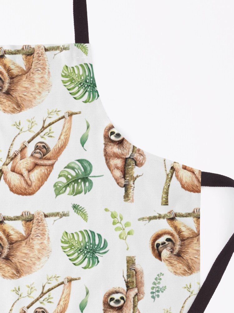 Alternate view of Sloths Chilling Out Watercolour Pattern. Apron