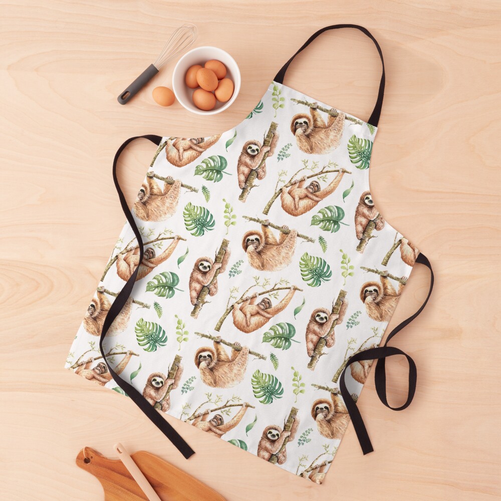 Sloths Chilling Out Watercolour Pattern. Apron