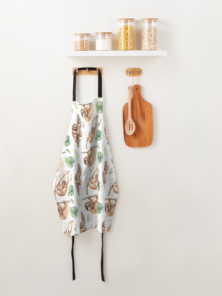 Alternate view of Sloths Chilling Out Watercolour Pattern. Apron