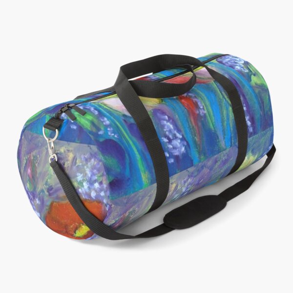Red Poppies on Blue Duffle Bag