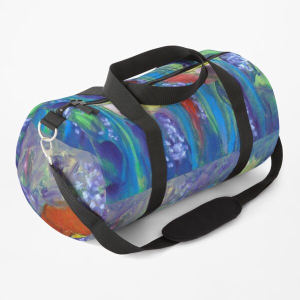 Red Poppies on Blue Duffle Bag