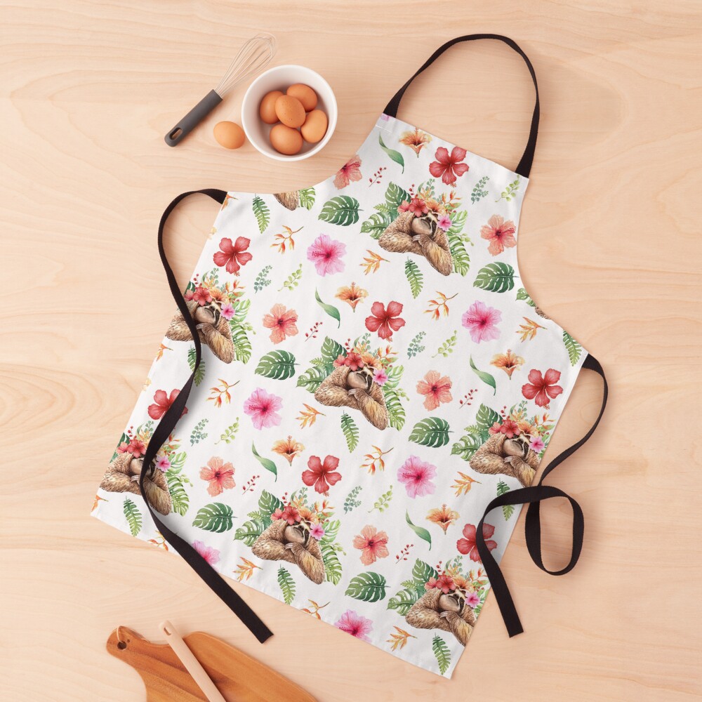 Sloth With Flower Crown. Apron