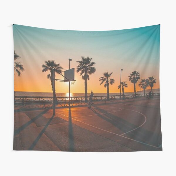 Basketball, Palm Trees And Sunset Tapestry