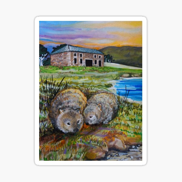 Vista previa del artículo con la obra «Wombats en Maria Island Tasmania», diseñado y vendido por SueHolmArt.