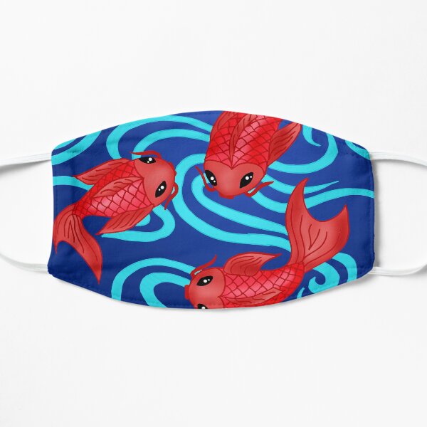 Carpas Koi - Peces "kawaii" estilo tela de kimono Mascarilla plana
