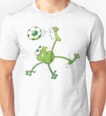 Frog Executing a Bycicle Kick with a Soccer Ball Slim Fit T-Shirt