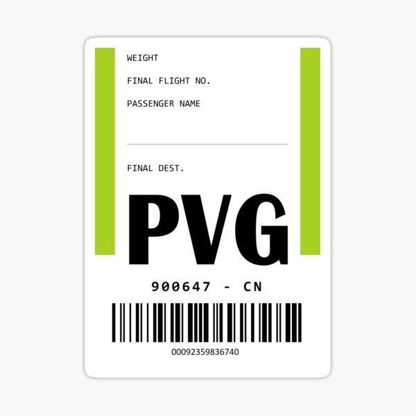 Shanghai Pudong International Airport Luggage Tag Sticker
