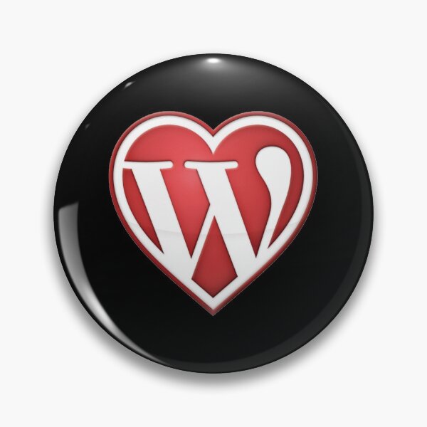 Pin Button with black background of Love Wordpress in Red Pin