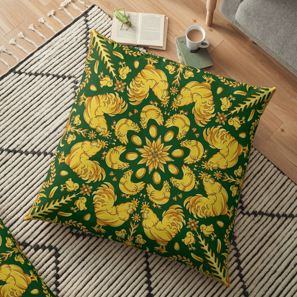 Designer Chicken - Green Floor Pillow