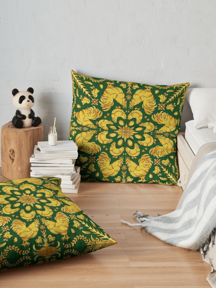 Alternate view of Designer Chicken - Green Floor Pillow
