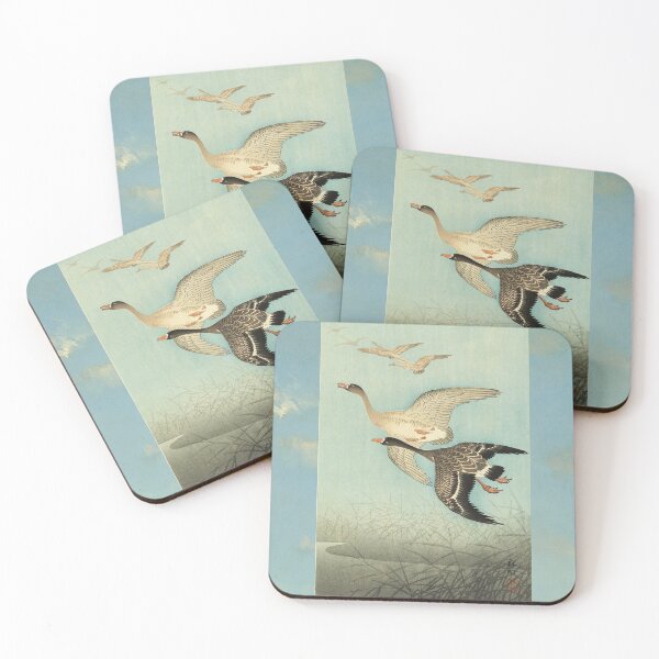 Item preview, White fronted Geese in Flight Antique Japanese Paintings designed and sold by BulganLumini.