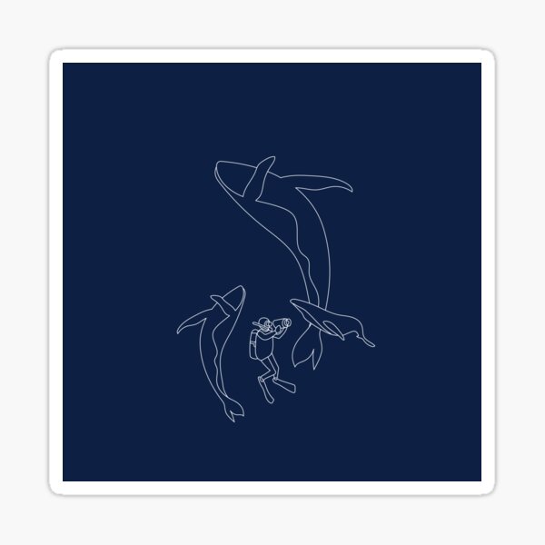 Humpback Whales and Diver (Blue) Sticker