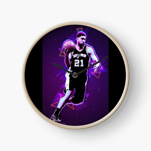 Tim Duncan Spurs Mixed Media Clock for Sale by Pixel Drip