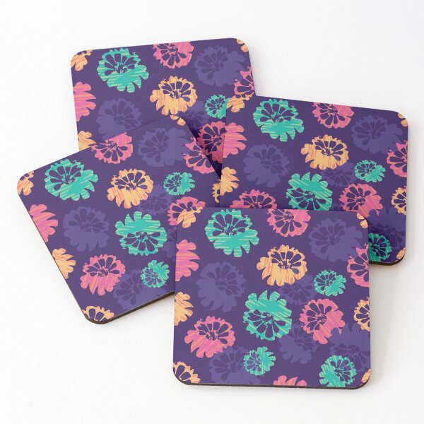 Item preview, Vector purple colourful abstract marigold flower shape seamless pattern with brush strokes texture.  designed and sold by jamiesoondesign.