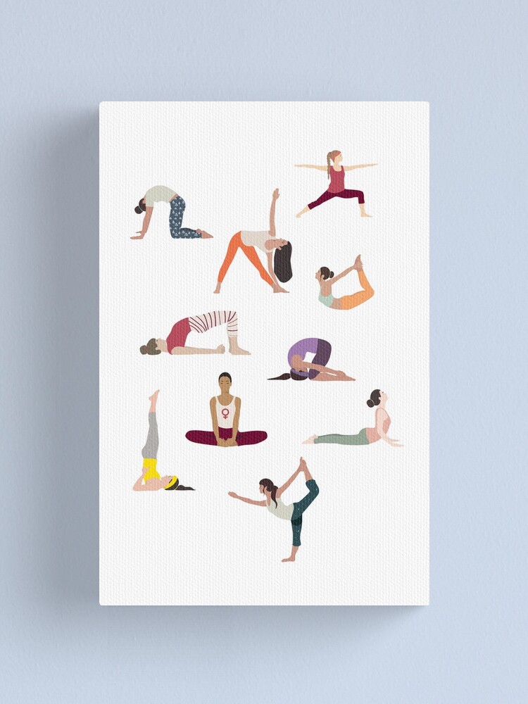 Photo & Art Print Hand drawn poster of hatha yoga poses and their names,  Iyengar yoga asanas diffi