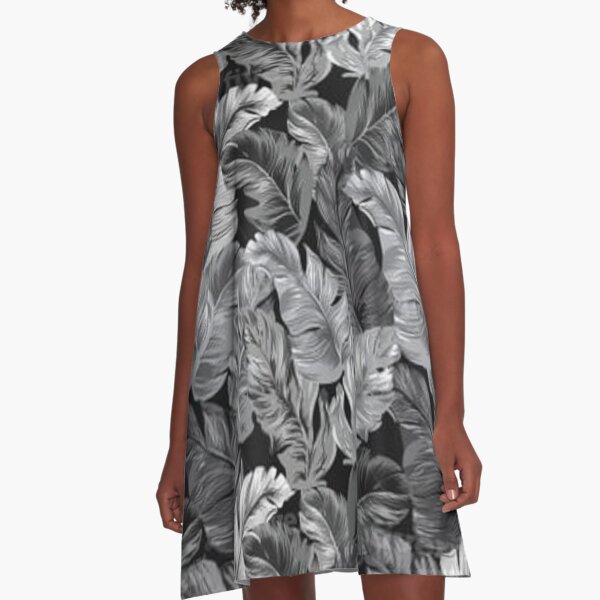 Silver Floral Metallic Art A-Line Dress
