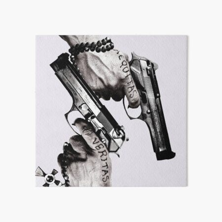 Aequitas Veritas Kultiger Film Spruch Kreuz Und Waffen Design Pistolen In Schwarz Galeriedruck Von Shirtilike Redbubble