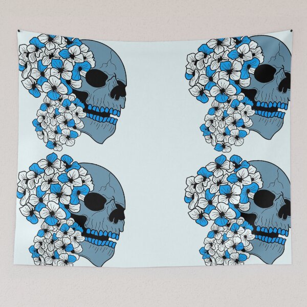 Item preview, Blue skull and turquoise blue hydrangeas designed and sold by BV-creas.
