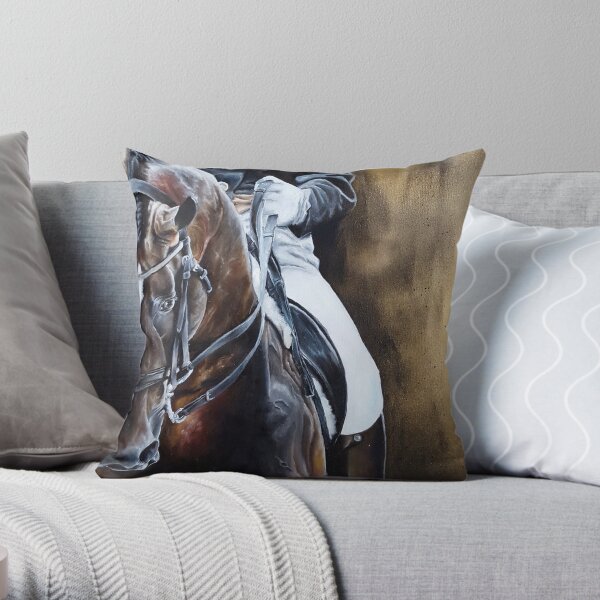 Dressage Horse on Gold Throw Pillow