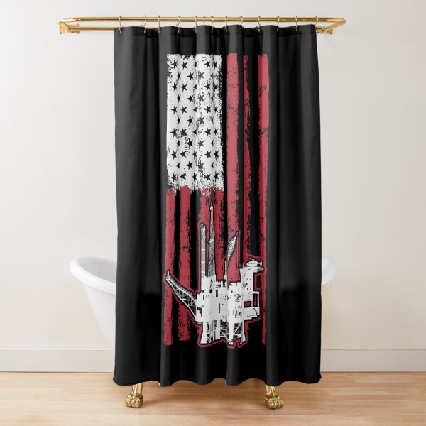 Oil Rig with American Flag Oilfield Oil Rig Worker  Shower Curtain