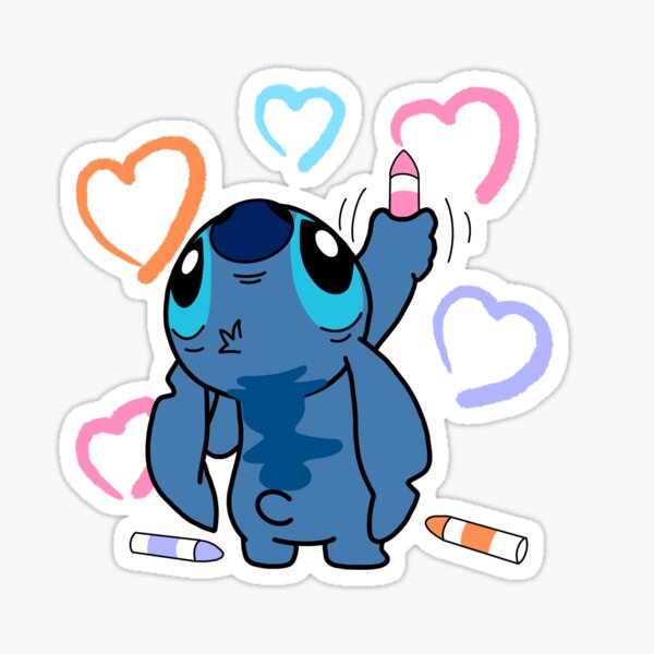 Stitch Playing With Crayons  Sticker for Sale by areejscreations