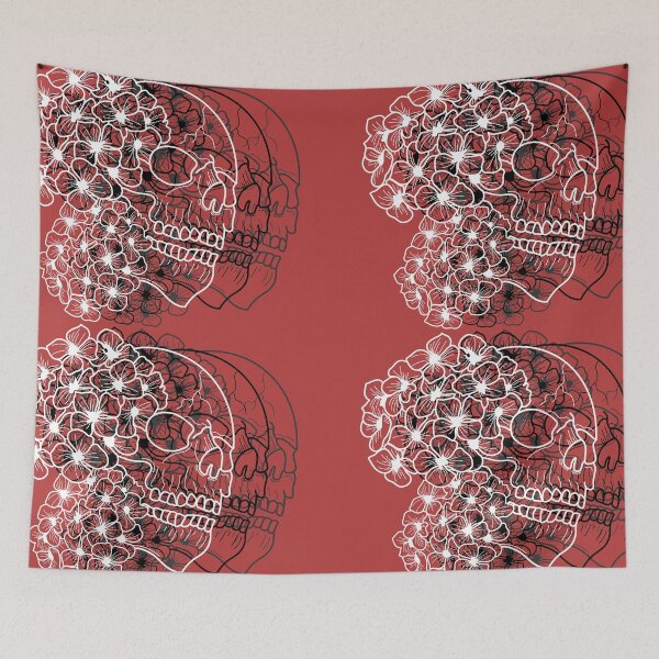 Item preview, Black, gray and white skull and hydrangeas designed and sold by BV-creas.