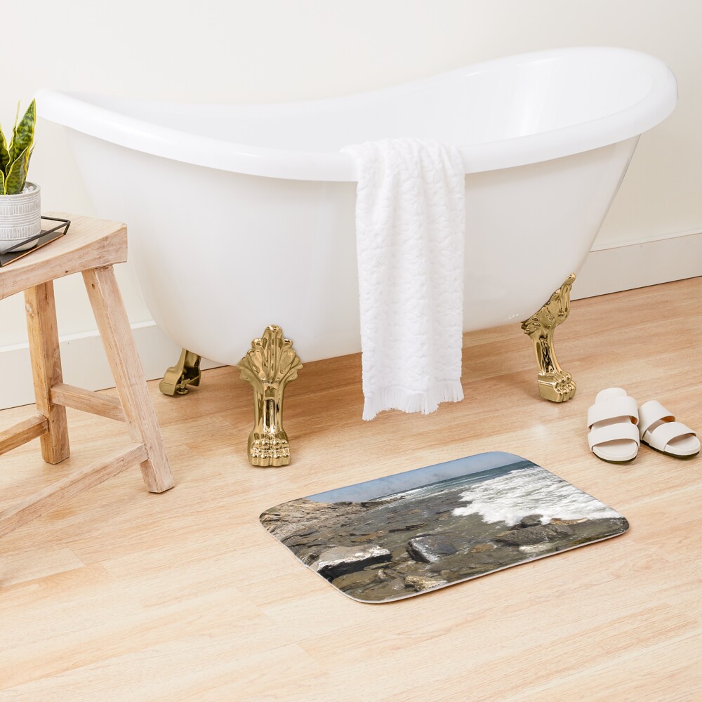 "Beach bath mat with rocks" Bath Mat for Sale by Herphiedes Redbubble