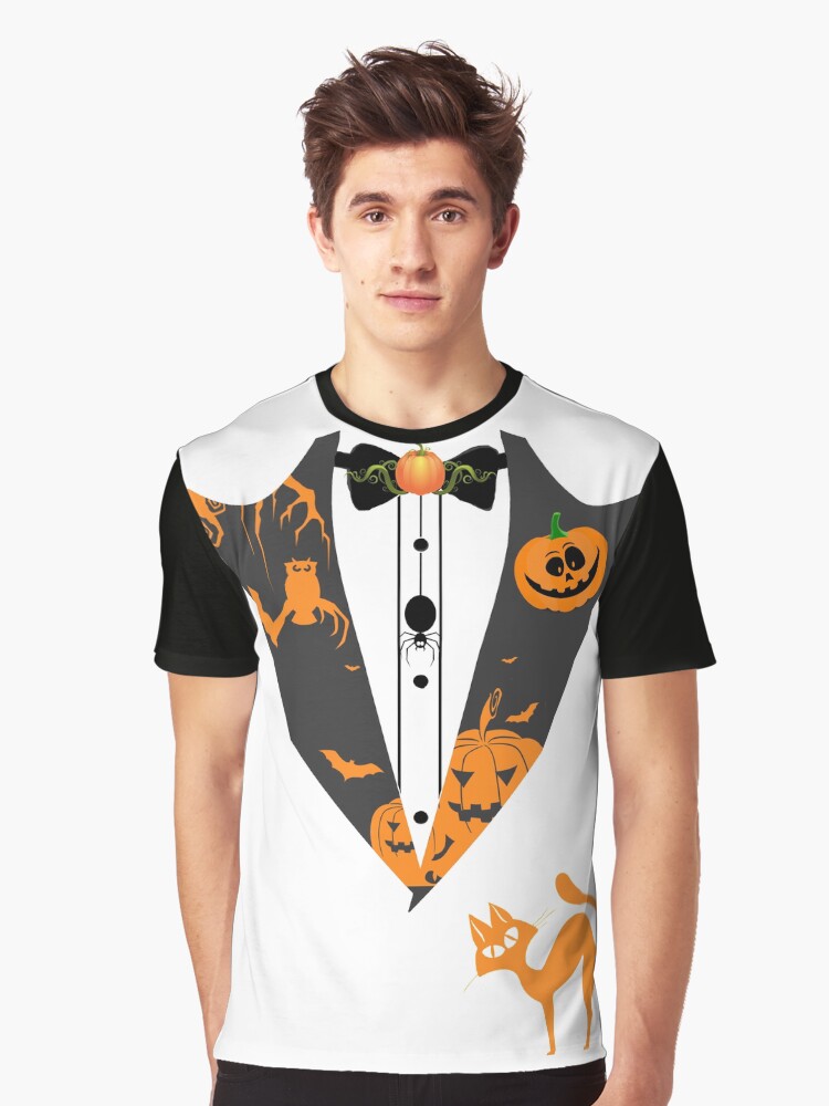 Orange Tuxedo T-Shirt with Halloween Pumpkin