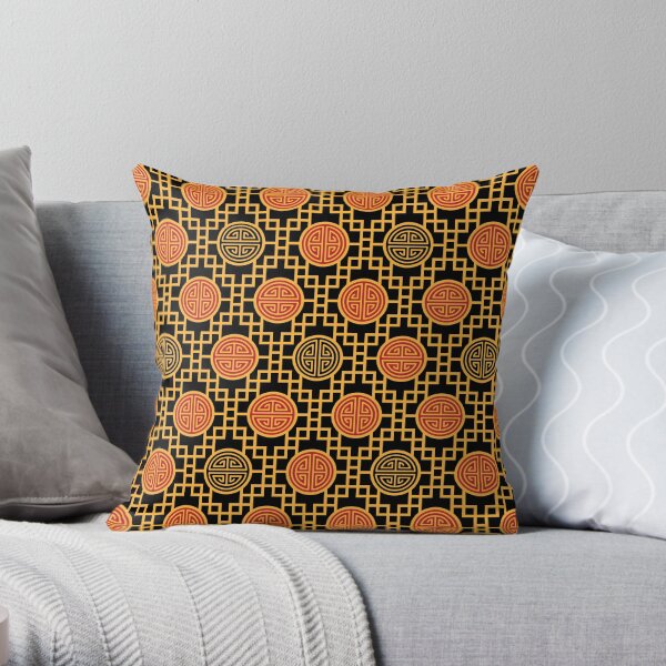 Chinese Geometrics - Black Throw Pillow