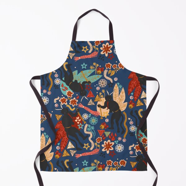 Krampus Christmas Demon On Dark Background Pattern Apron