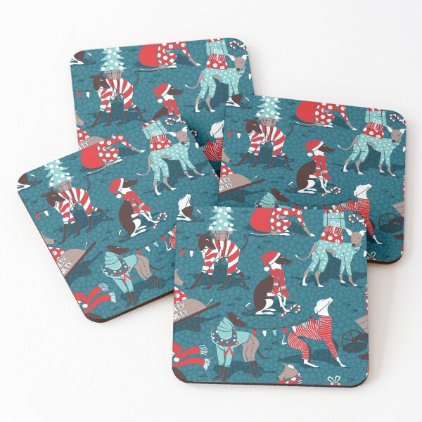 Item preview, Greyhounds Christmas dogwalk // dark teal background designed and sold by SelmaCardoso.