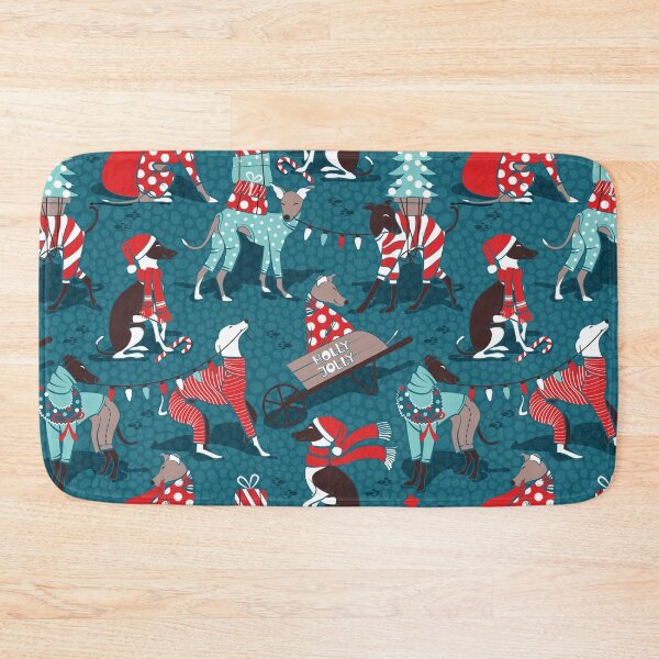 Item preview, Greyhounds Christmas dogwalk // dark teal background designed and sold by SelmaCardoso.