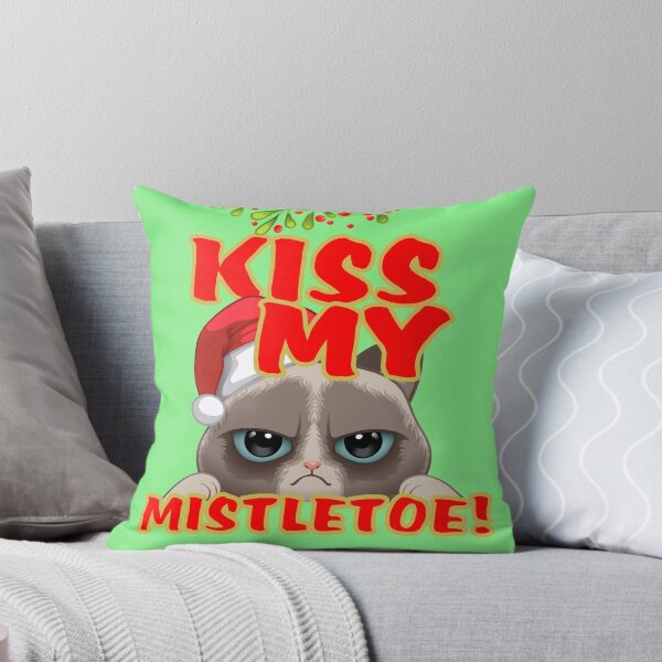 Item preview, Grouchy Cat with Christmas hat says Kiss My Mistletoe designed and sold by GISMOPOP.