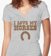 I love my HORSES with lucky horse shoe Women's Fitted V-Neck T-Shirt