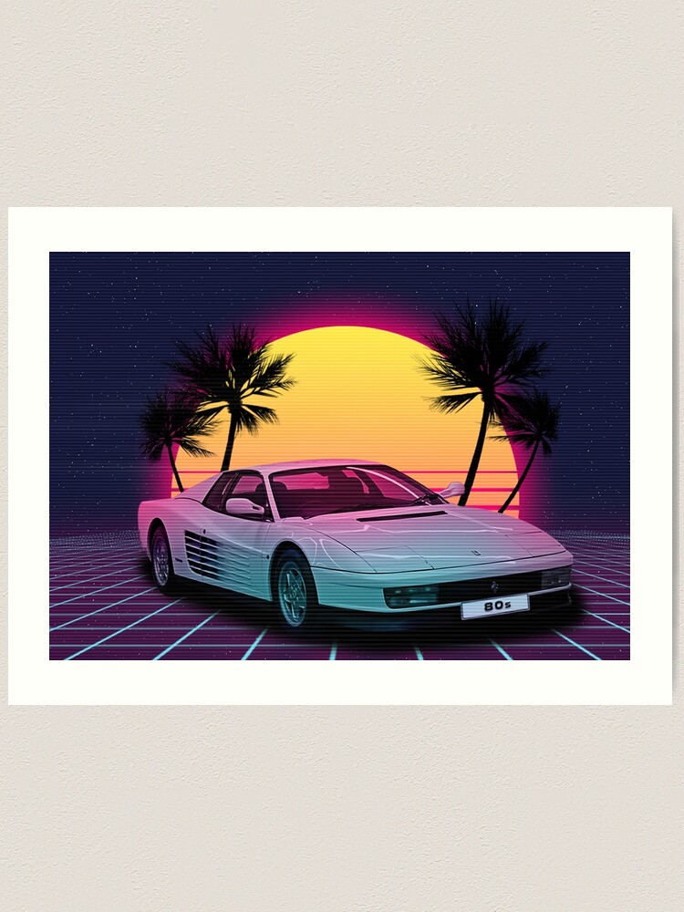 TWO-SIDED WALL POSTER FERRARI TESTAROSSA (BLACK BACKGROUND) AND PORSCHE  930S (PURPLE BACKGROUND) HM 5480 APPROX 14'' X 24'' C.1985