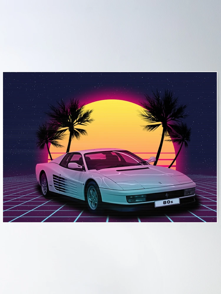 TWO-SIDED WALL POSTER FERRARI TESTAROSSA (BLACK BACKGROUND) AND PORSCHE  930S (PURPLE BACKGROUND) HM 5480 APPROX 14'' X 24'' C.1985