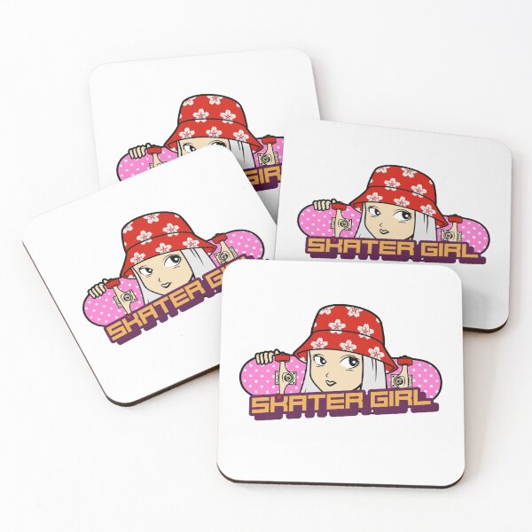 Item preview, retro skater girl with pink skateboard designed and sold by RoManSmArt.