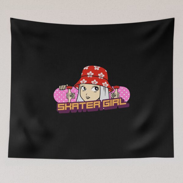 Item preview, retro skater girl with pink skateboard designed and sold by RoManSmArt.