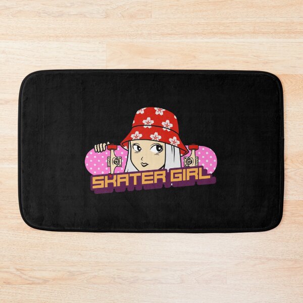 Item preview, retro skater girl with pink skateboard designed and sold by RoManSmArt.
