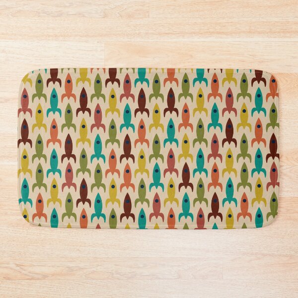 Item preview, Little Rockets - Colorful Mid-Century Modern Atomic Age Aerospace Pattern in Teal, Olive, Mustard, Orange, and Mid Mod Beige designed and sold by kierkegaard.